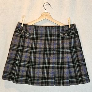 Vintage Y2k The Gap Pleated Plaid Wool Mini-skirt gray and blue women's size 10